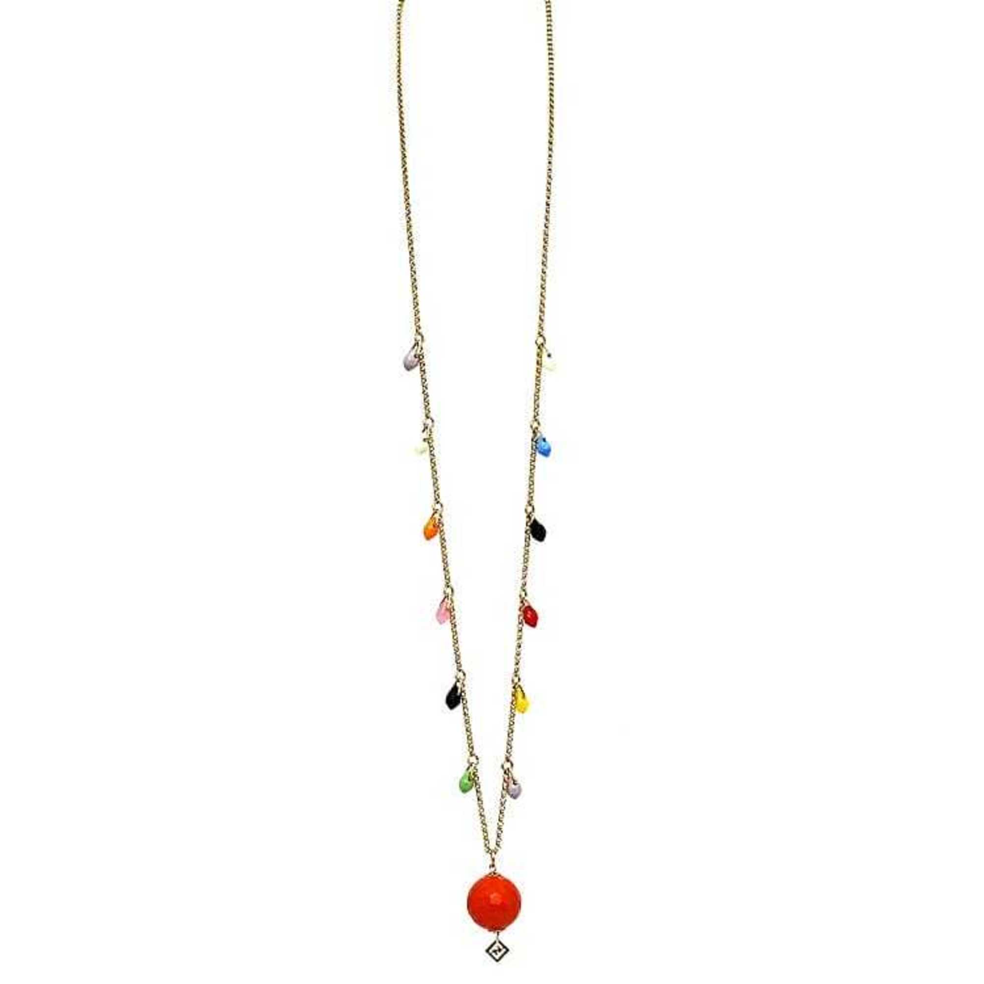 Fendi Long Necklace Gold Orange Multicolor Gp Bijou Beads Ladies Plate